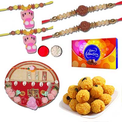 "Rakhi with Pooja Thali - code PT08 - Click here to View more details about this Product